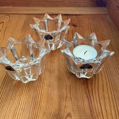 Set of three Bohemia crystal candle holders for tealights