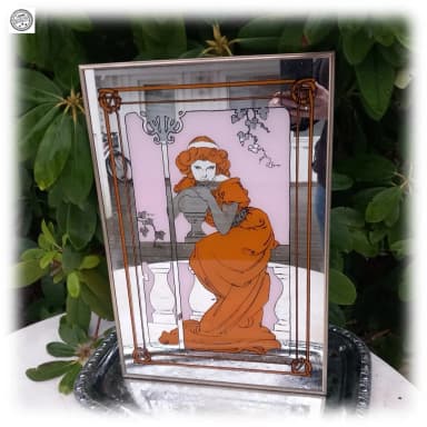 Hermoso espejo Art Nouveau Deco Alphonse Mucha Lady Nostalgia