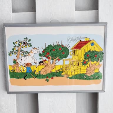 Gerahmter Kunstdruck von Pippi Langstrumpf mit Villa Villekulla Pferd