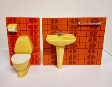 Lundby Badezimmermöbel mit Toilette und Waschbecken
