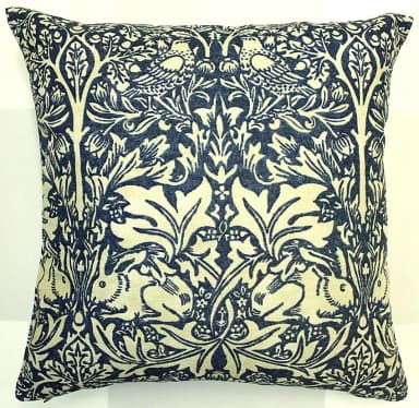 Kaksipuolinen William Morris Brer Rabbit sininen pellavatyynynpäällinen
