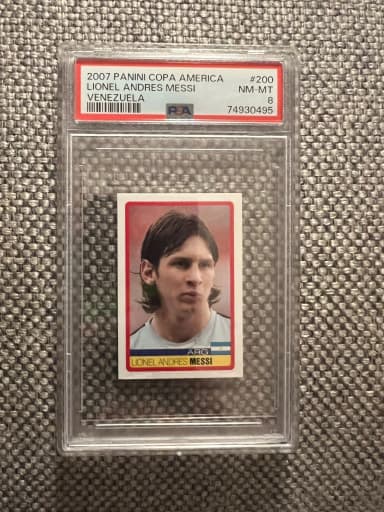 Rara tarjeta vintage 2007 PSA calificada 8 Lionel Messi FC Barcelona Panini