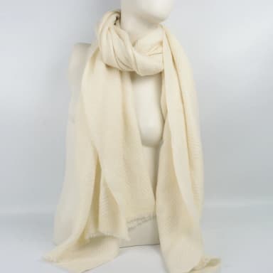 Cream-colored knitted scarf from Kashmir