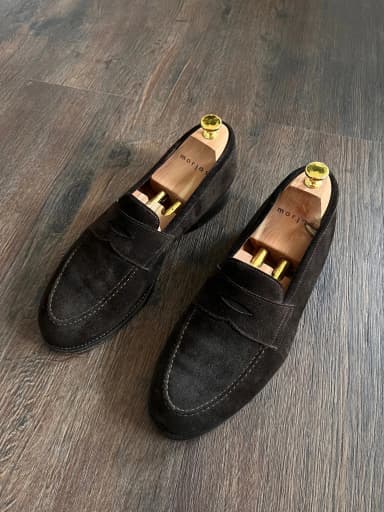 Morjas braune Wildleder-Penny-Loafer Größe 9 / 43 mit Schuhspannern