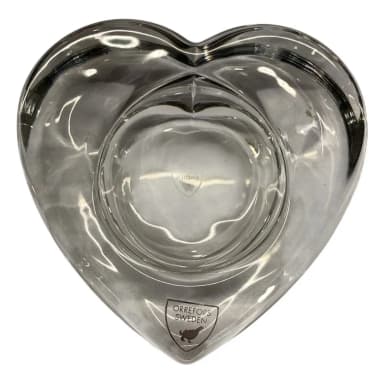 Portavelas Orrefors en forma de corazón de cristal transparente de Suecia