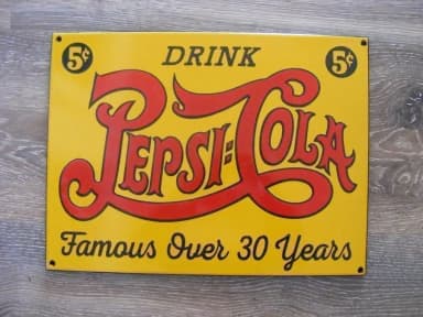 Cartel vintage de esmalte Pepsi-Cola para coleccionistas