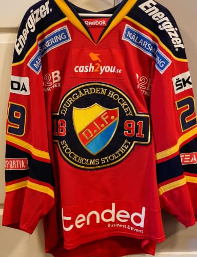 Camiseta auténtica usada en partido de Djurgården Hockey, Patrick Cehlin #29, fi