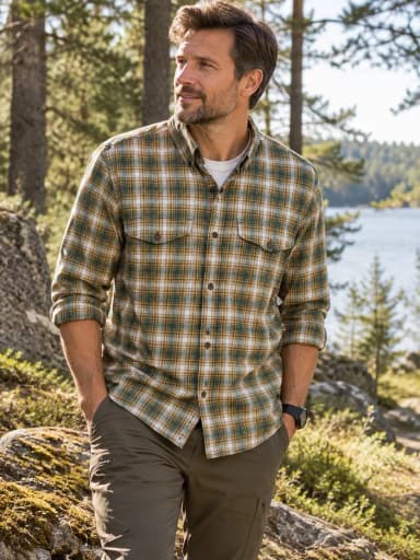 Fjällräven vihreä-beige-valkoinen flanellipaita koko L