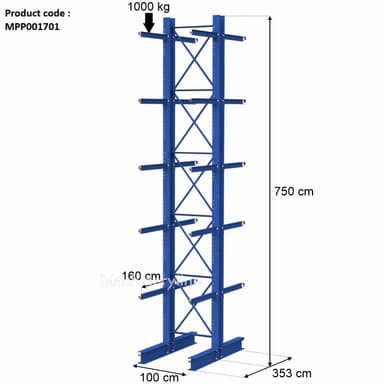 Estantería cantiléver doble Stow 7500/330/160 con capacidad de 1000 kg