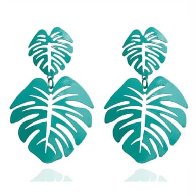 Isot vihreät Monstera-korvakorut luonnollisella kukkakuviolla