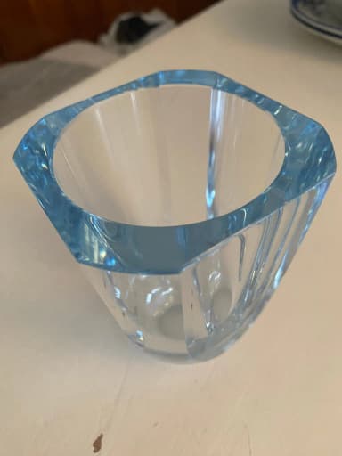 Glass vase with blue edge in crystal, retro style