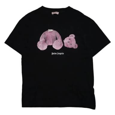 Palm Angels schwarzes T-Shirt mit lila Kill the Bear Motiv
