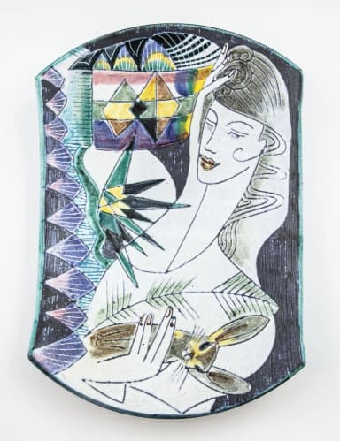 Marian Zawadzki Keramikschale mit Mädchen und Kaninchen