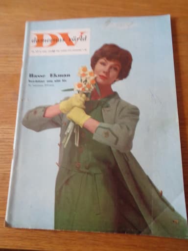 Vintage Damernas Värld -lehti vuodelta 1958, Hasse Ekman ja muoti