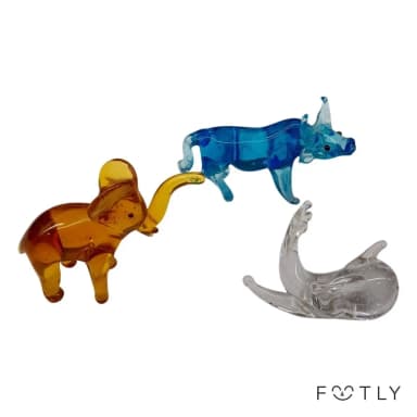 3 bunte Glas-Tierfiguren in Miniaturgröße