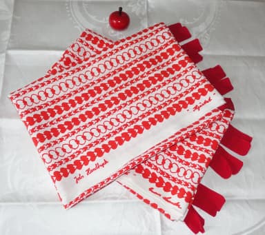 Vintage Gardinen aus Baumwoll-Viskose mit Herz- und Stoffdruck