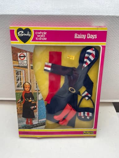 Vintage Sindy-vaatesetti Pedigree Rainy Days avaamaton