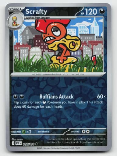 Scrafty 058/086 Reverse Holo White Flare Uncommon Karte