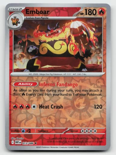 Emboar 013/086 Reverse Holo White Flare Rare Karte