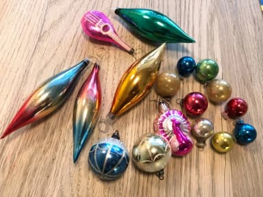 Vintage glass Christmas tree ornaments with bells