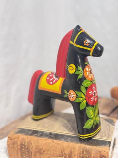 Hand-painted wooden horse from early 1900s folk art