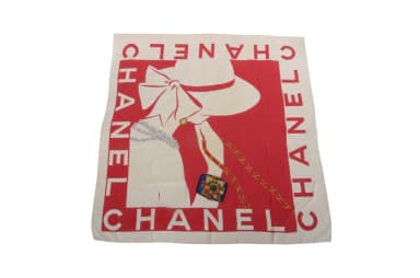 Chanel Vintage Seidenschal in Multicolor mit Rot und Weiß