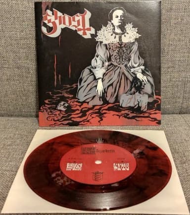 Ghost Elizabeth / Death Knell 7 Zoll Single in Rot mit schwarzen Wirbeln