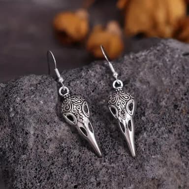 Pendientes colgantes vintage con cuervo y calavera estilo bohemio vikingo celta
