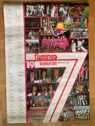 Vintage Flamingokvintetten tanssibändin juliste idolikollaasilla vuodelta 1977