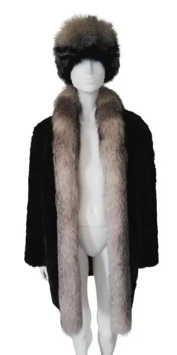 Genuine mink and fox fur set with fur hat in XL