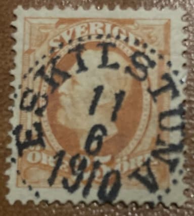 Oscar II 25 öre orange Briefmarke von 1910 Eskilstuna