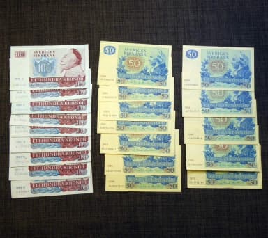 Lot of 50 and 100 krona bills from Sweden 1874