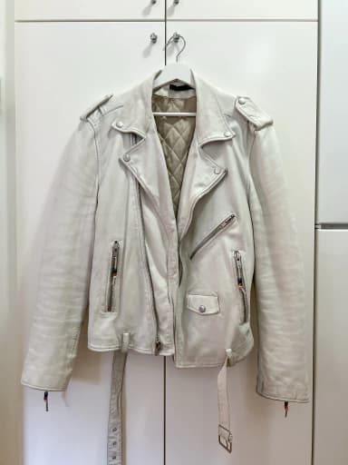 BLK DNM weiße Biker-Lederjacke Größe Medium