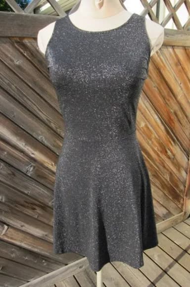 Black midi dress with silver glitter threads, size 42, elastic fabric