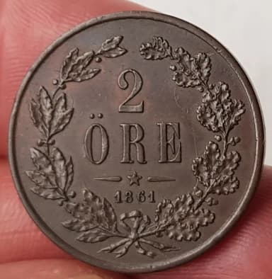 2 öre coin from 1861 starting at 1 krona