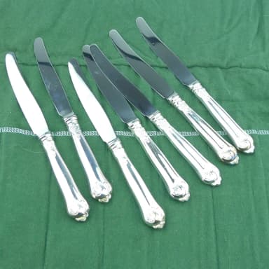 7 silberne Messer, sächsisches Modell, 22 cm lang, Gesamtgewicht 506,55 g