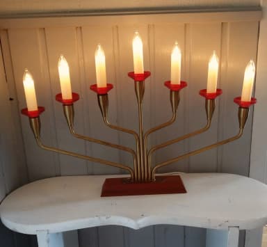 Retro Julius Adventskerzenhalter aus Teakholz und Messing
