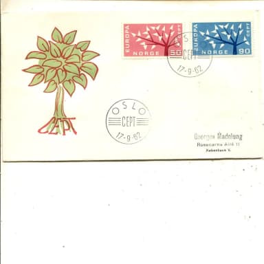 Norjan FDC Europa Cept 17.9.1962 kuvitettu