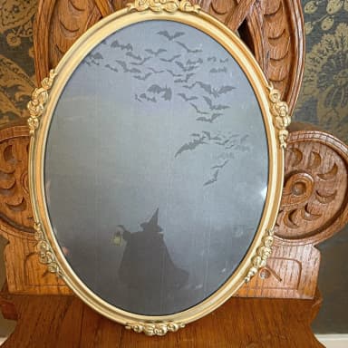 Occult-themed painting with vintage frame and black metal style