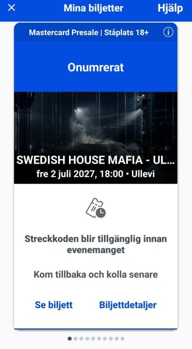 Swedish House Mafia standing ticket for July 2, 2027