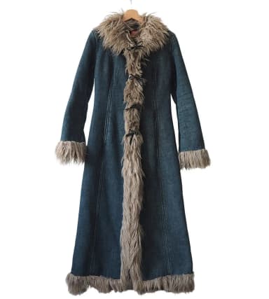 Miss Sixty Penny Lane Afghan Denim-Mantel mit Kunstfell, Größe M
