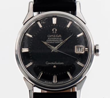 Vintage Omega Constellation Pie Pan watch from 1962 with silver star sky dial