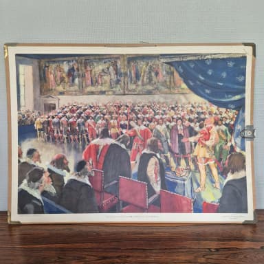 Retro kouluseinäjuliste Gustav II Adolfin jäähyväiset säädyille 1952