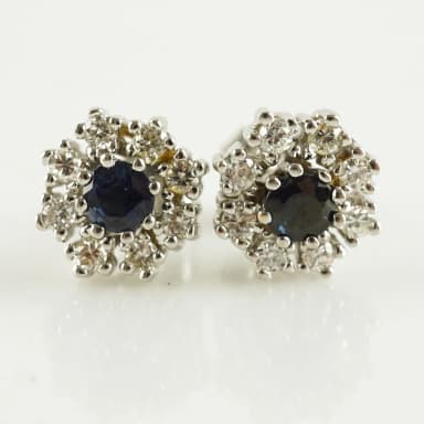 White gold earrings with diamonds and sapphires, 0.48ct, 18K