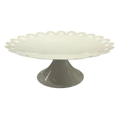 Plato para pasteles blanco de metal con borde en forma de corazón
