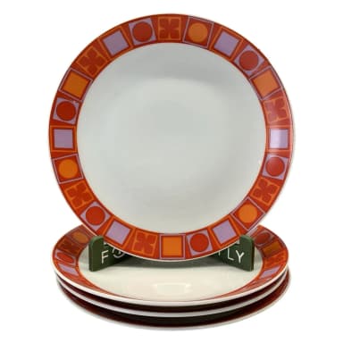 4 platos de porcelana Wunsiedel Bavaria en rojo y naranja