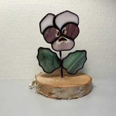 Tiffany technique colored flower glass art purple violet 12x10 cm