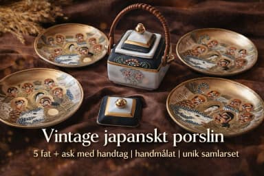 Vintage japanisches Porzellan-Set mit 5 Tellern und handbemalter Schachtel