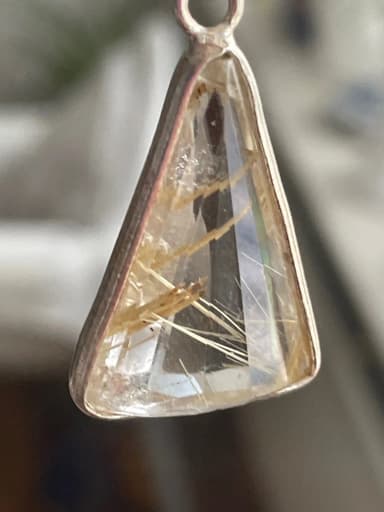 Handmade chunky transparent gold rutilated quartz pendant in sterling silver 925