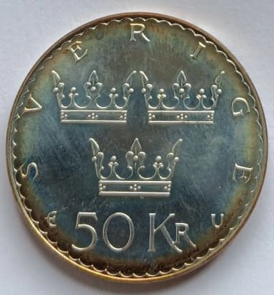 50 Kronor 1975 Constitutional Reform silver coin 27g 925 silver